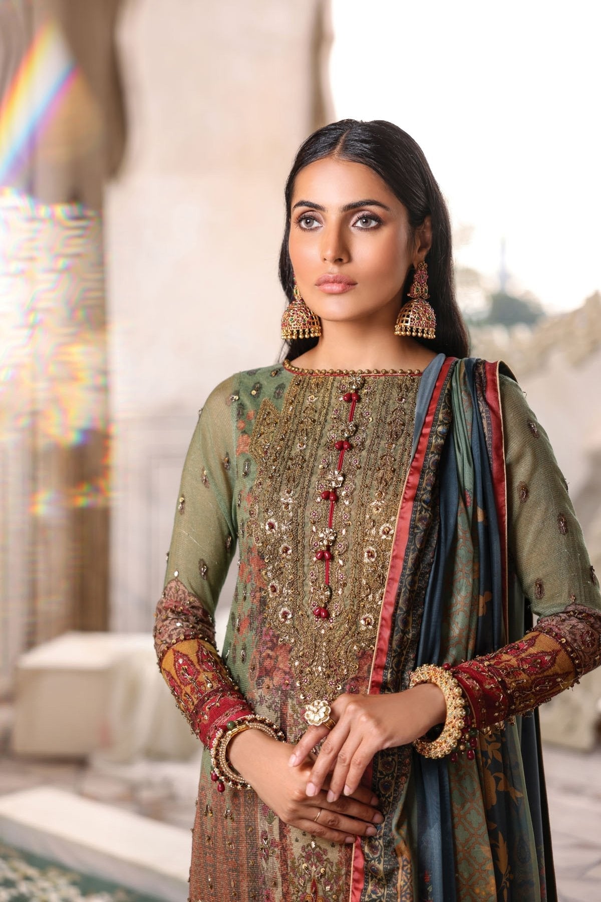 Alkaram - 3 Pc Embroidered Cotton Net Suit With Silk Dupatta