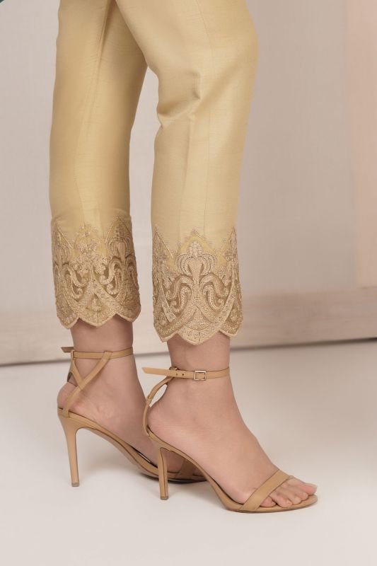 Embroidered Raw Silk Trouser