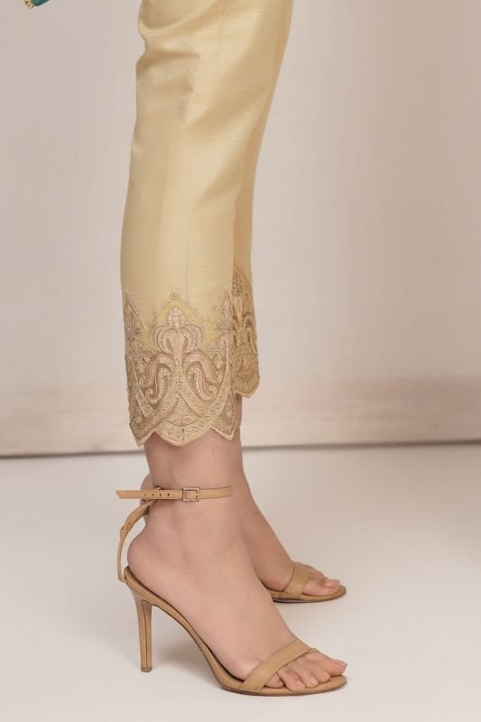 Embroidered Raw Silk Trouser