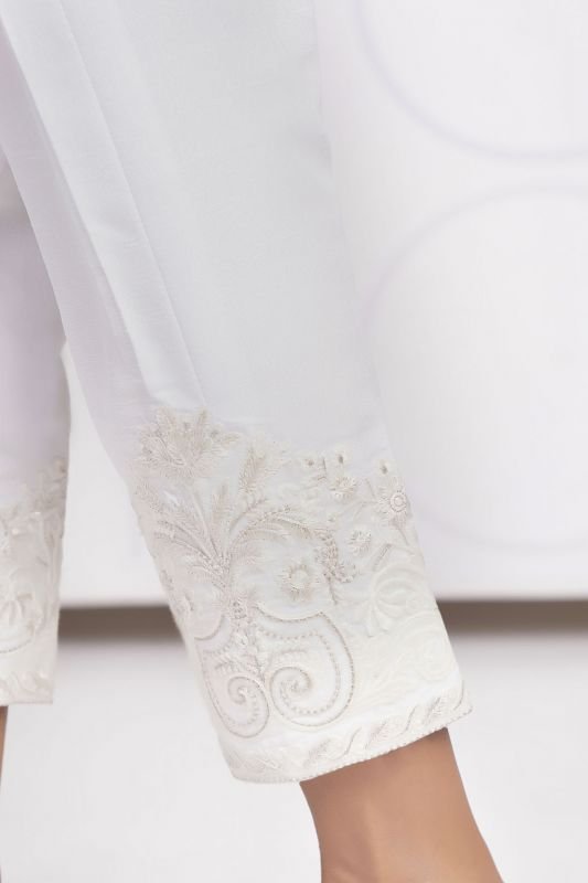 Embroidered Raw Silk Trouser