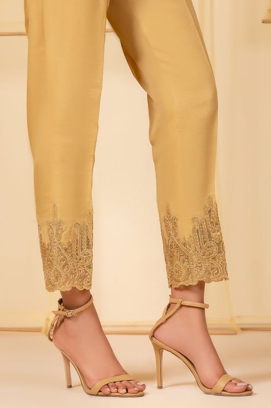 Embroidered Raw Silk Trouser