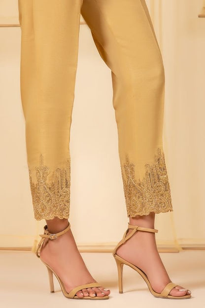 Embroidered Raw Silk Trouser