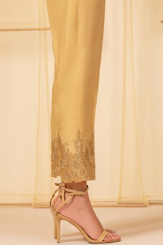 Embroidered Raw Silk Trouser