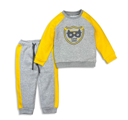 Cuddle & Cradle - Fleece Sweatshirt and Trouser set (Gray & Yellow)