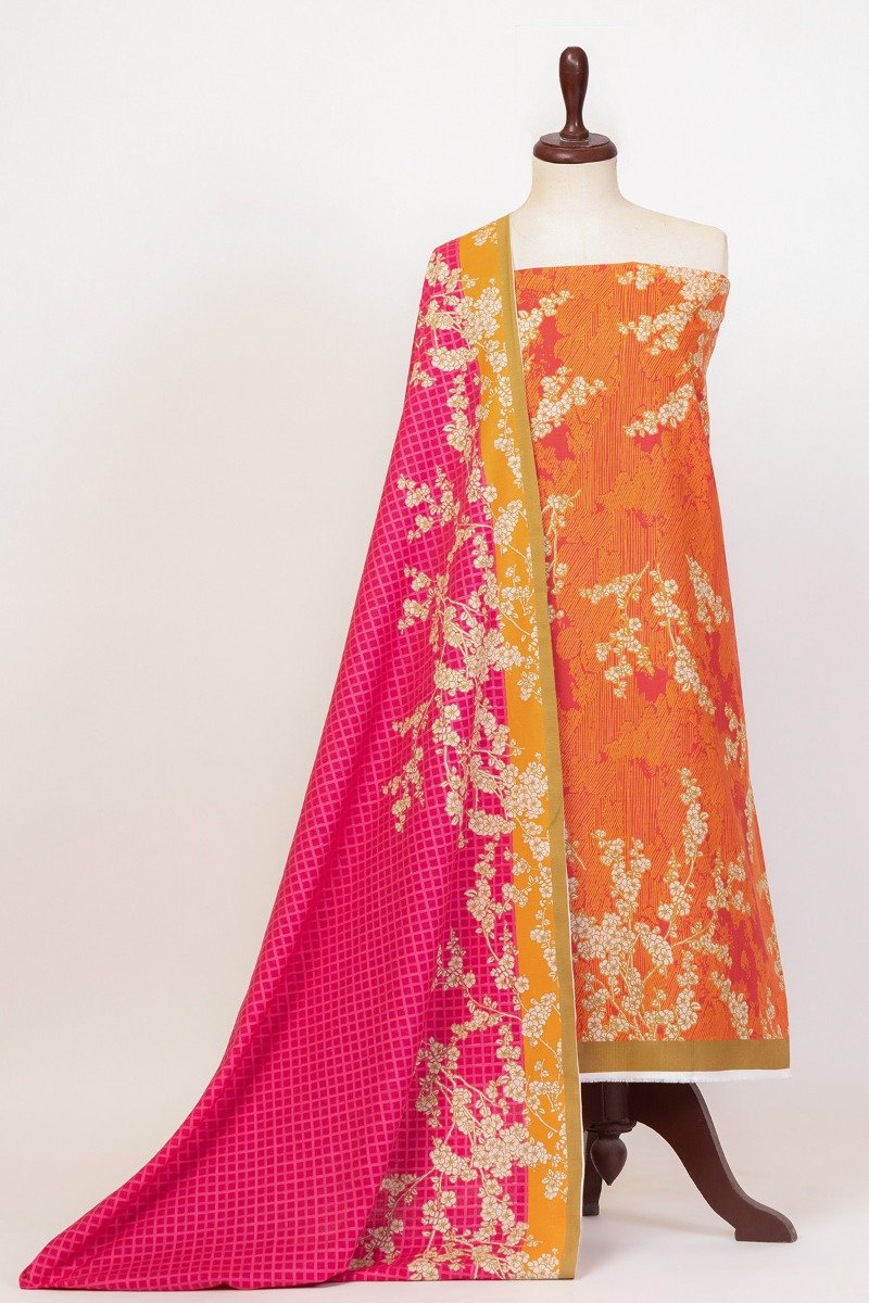 3 Pc Printed Khaddar Suit With Printed Khaddar Dupatta
