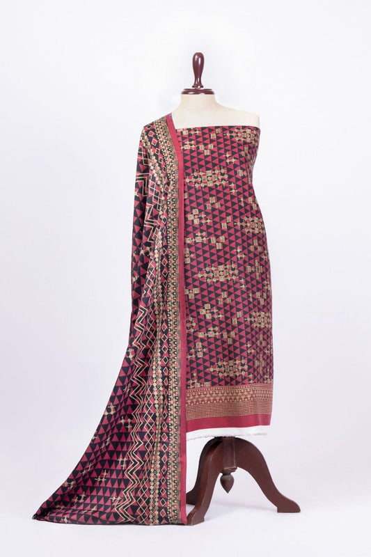 3 Pc Printed Twill Viscose Suit With Twill Viscose Dupatta