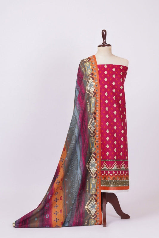 3 Pc Printed Khaddar Suit With Printed Khaddar Dupatta