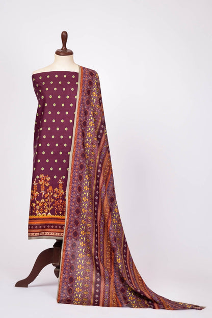 3 Pc Printed Khaddar Suit With Printed Khaddar Dupatta
