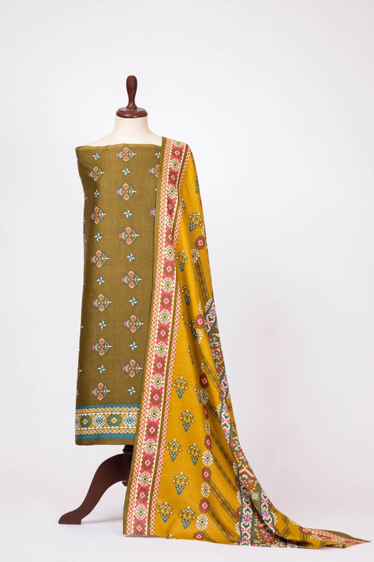 3 Pc Printed Khaddar Suit With Printed Khaddar Dupatta