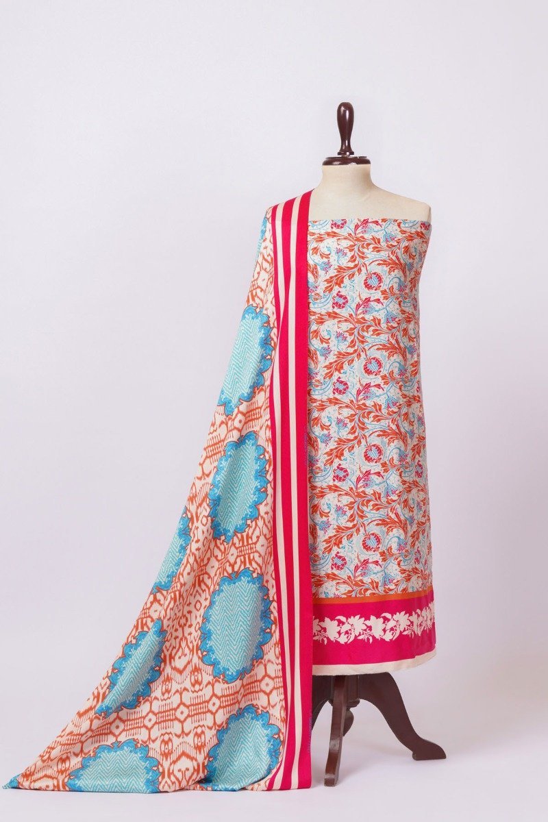 3 Pc Printed Cotail Viscose Suit With Cotail Viscose Dupatta