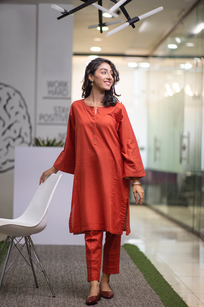 Eraj Hussain - Monday Mahogani - Brick Kurta - Stitched