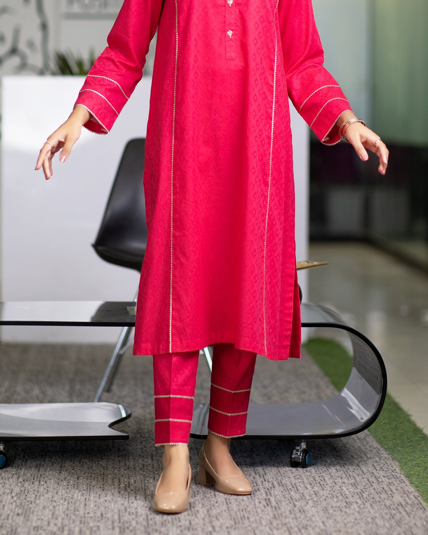 Eraj Hussain - Bright Pink Gotta Lace Trouser