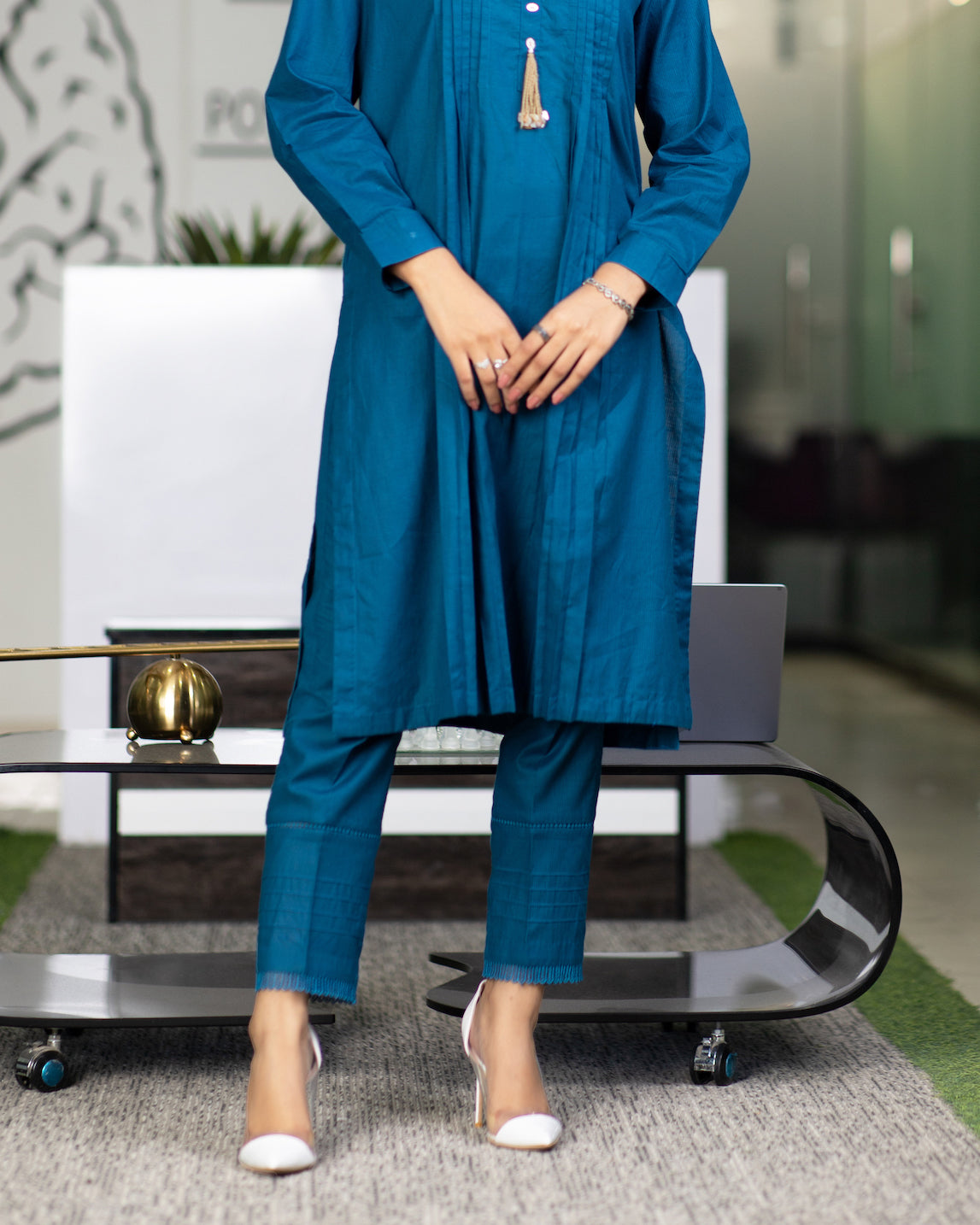 Eraj Hussain - Teal Lace Trouser - Basic