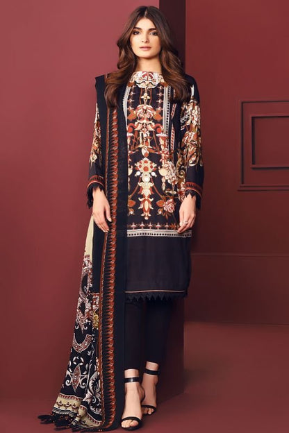 Three Piece Printed Twill Viscose Suit With Printed Shawl