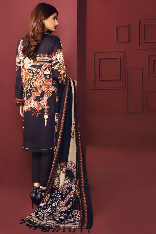 Three Piece Printed Twill Viscose Suit With Printed Shawl