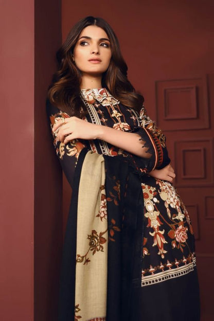 Three Piece Printed Twill Viscose Suit With Printed Shawl