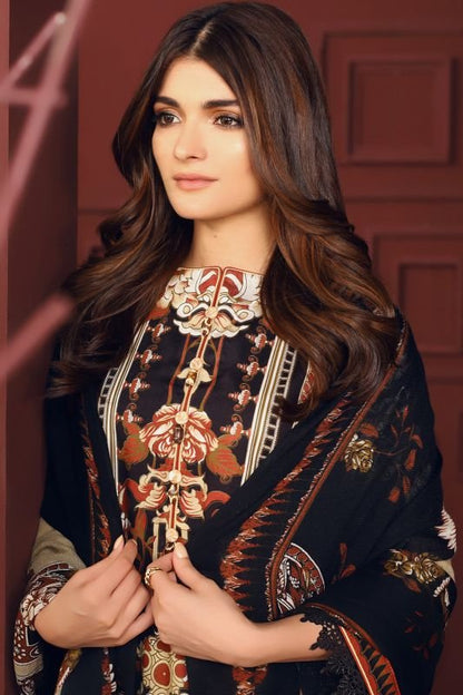 Three Piece Printed Twill Viscose Suit With Printed Shawl