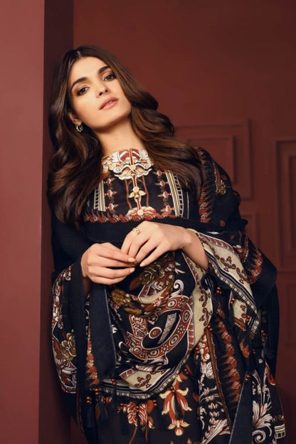 Three Piece Printed Twill Viscose Suit With Printed Shawl