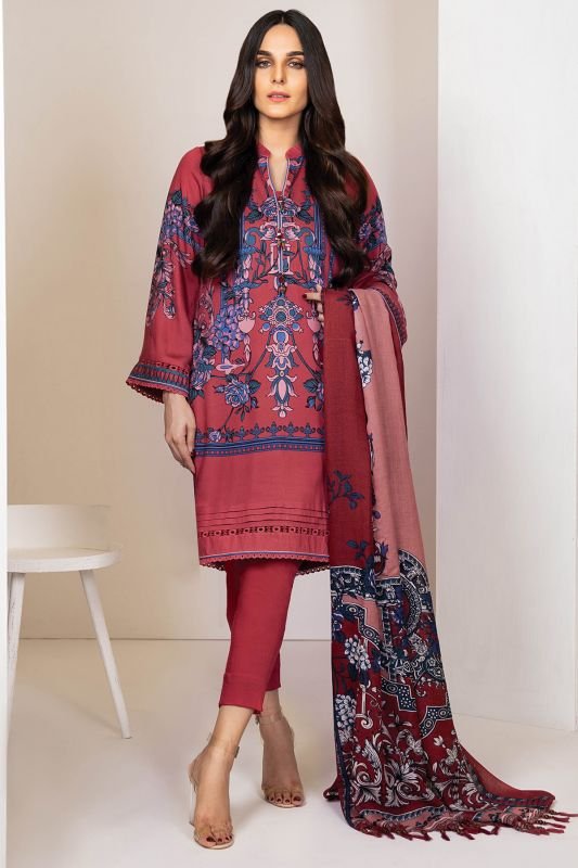 Three Piece Printed Twill Viscose Suit With Printed Shawl