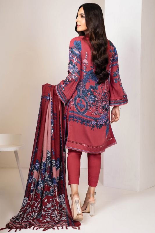 Three Piece Printed Twill Viscose Suit With Printed Shawl