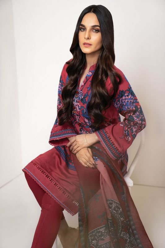 Three Piece Printed Twill Viscose Suit With Printed Shawl