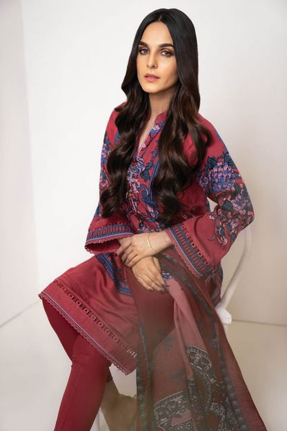 Three Piece Printed Twill Viscose Suit With Printed Shawl