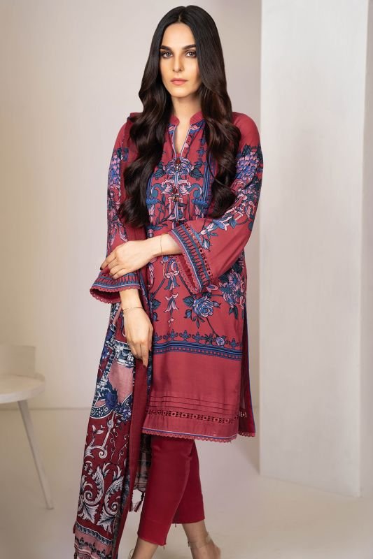 Three Piece Printed Twill Viscose Suit With Printed Shawl