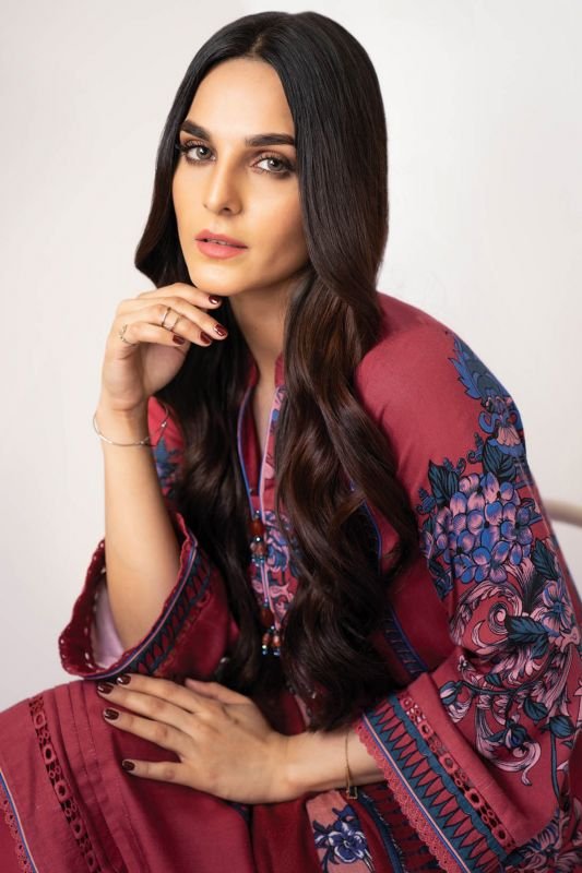 Three Piece Printed Twill Viscose Suit With Printed Shawl