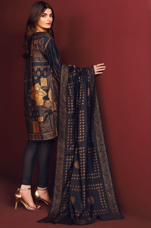 Three Piece Printed Karandi Suit With Printed Karandi Dupatta