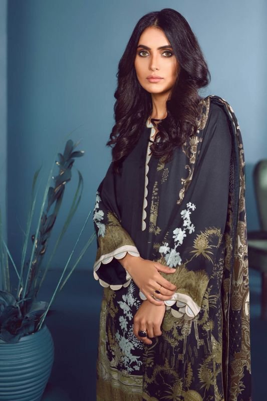 Three Piece Printed Cotail Suit With Printed Cotail Viscose Dupatta