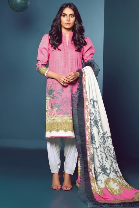 Three Piece Printed Cotail Suit With Printed Cotail Viscose Dupatta
