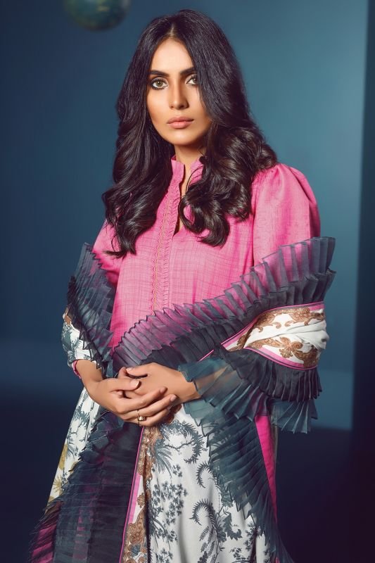 Three Piece Printed Cotail Suit With Printed Cotail Viscose Dupatta