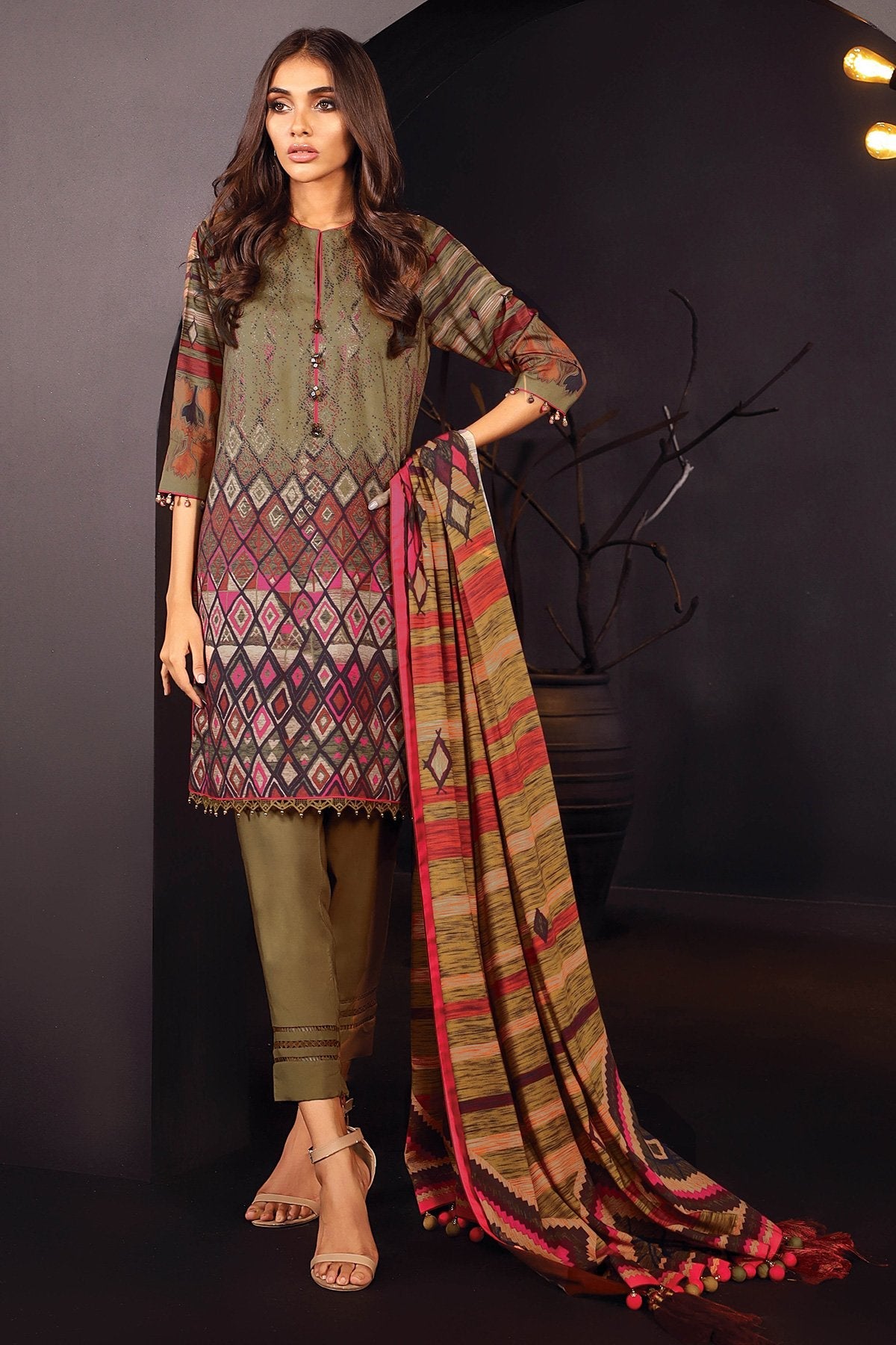 3 Pc Printed Lawn Suit With Printed Dupatta