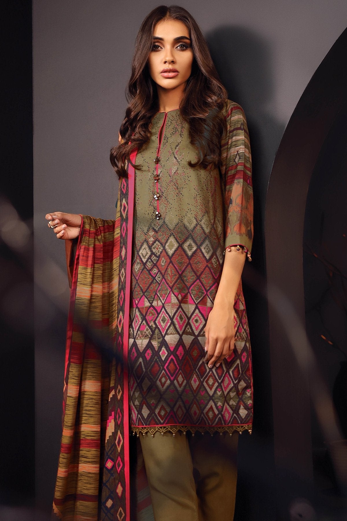 Alkaram - 3 Pc Printed Lawn Suit With Printed Dupatta