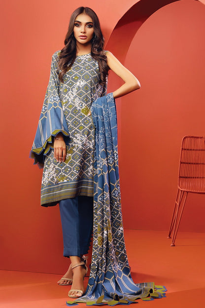 Alkaram - 3 Pc Printed Lawn Suit With Printed Dupatta