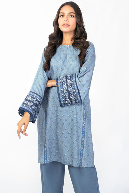 Alkaram - 3 Pc Printed Corduroy Suit With Net Dupatta