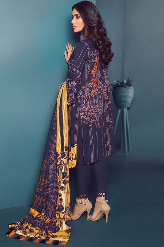Three Piece Embroidered Khaddar Suit With Printed Khaddar Dupatta