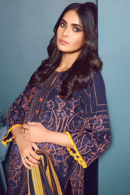 Three Piece Embroidered Khaddar Suit With Printed Khaddar Dupatta