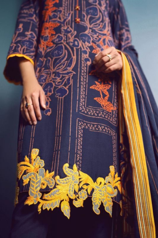 Three Piece Embroidered Khaddar Suit With Printed Khaddar Dupatta