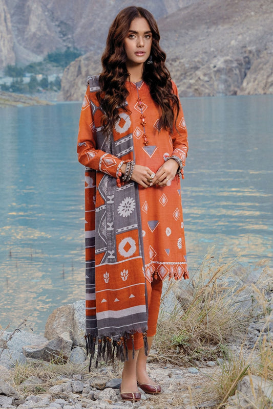 3 Pc Printed Khaddar Suit With Shawl