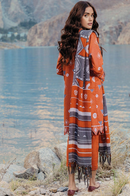 Alkaram - 3 Pc Printed Khaddar Suit With Shawl