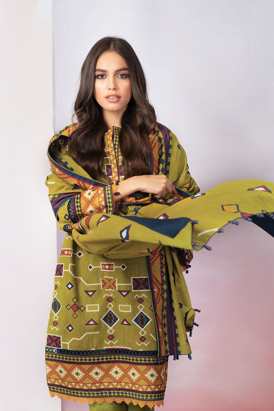 Alkaram - 3 Pc Printed Khaddar Suit With Khaddar Dupatta