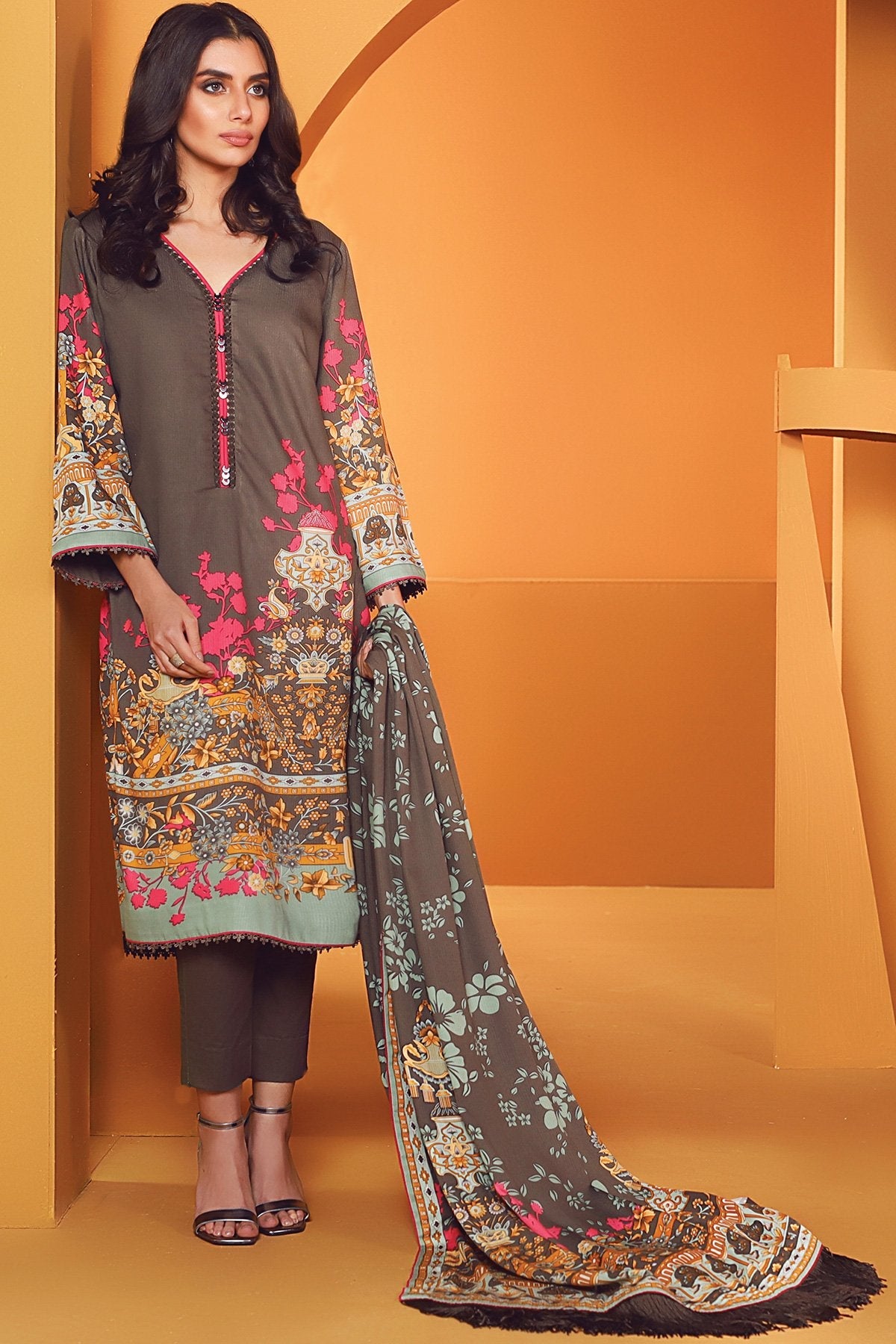 3 Pc Printed Lawn Suit With Printed Dupatta