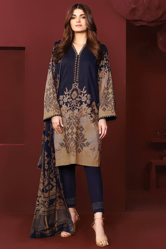 Three Piece Printed Plain Viscose Suit With Printed Plain Viscose Dupatta