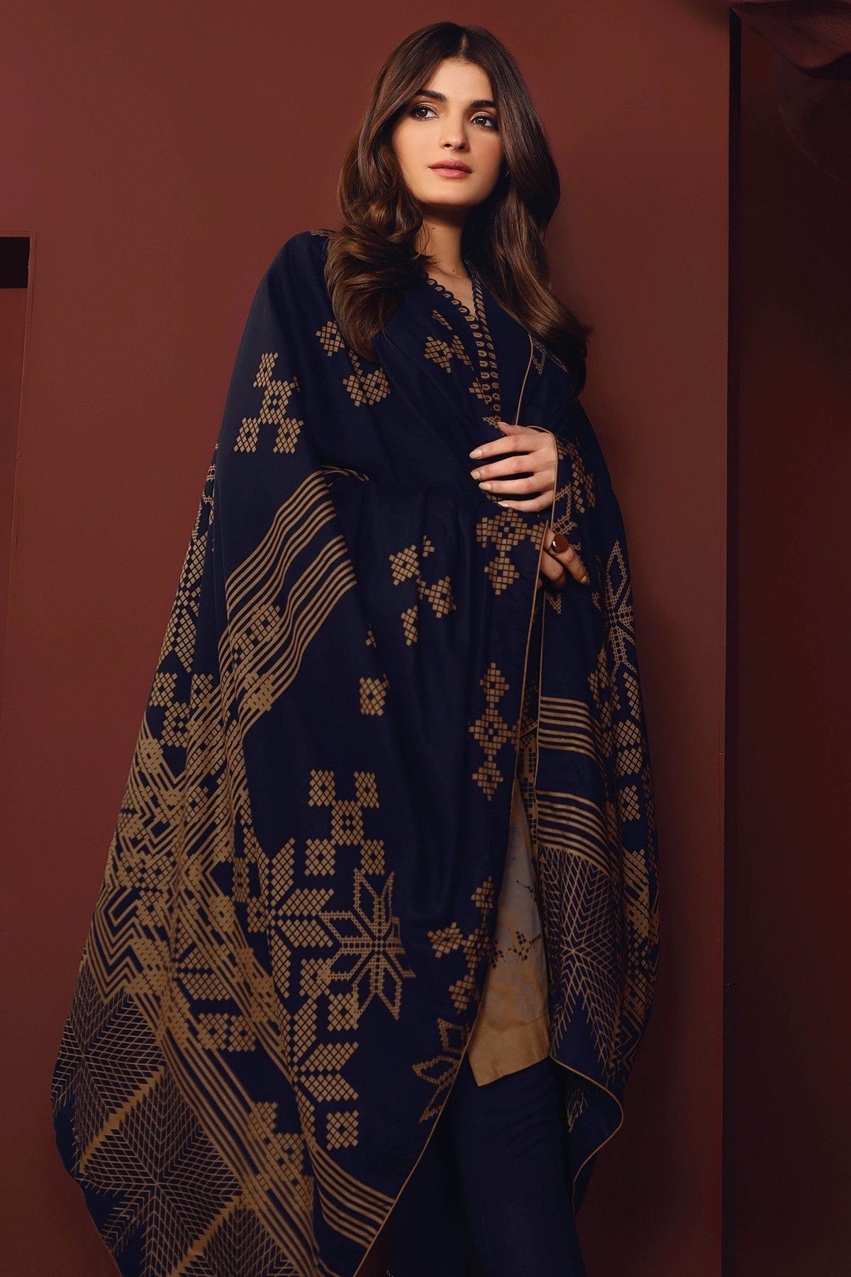 Alkaram - Three Piece Printed Plain Viscose Suit With Printed Plain Viscose Dupatta