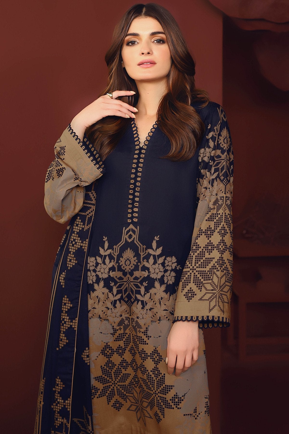 Alkaram - Three Piece Printed Plain Viscose Suit With Printed Plain Viscose Dupatta