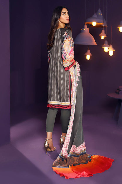 Alkaram - Three Piece Cotton Satin Suit With Digital Silk Dupatta