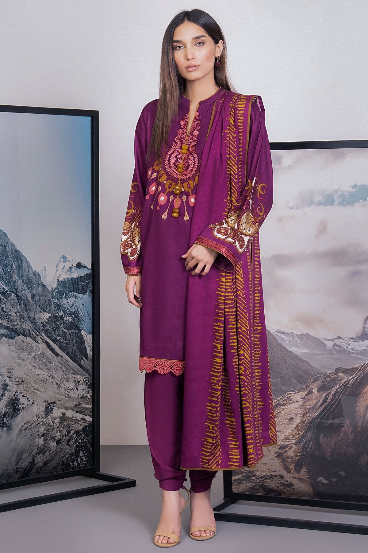 Alkaram - 3 Pc Embroidered Cotail Viscose Suit With Cotail Viscose Dupatta
