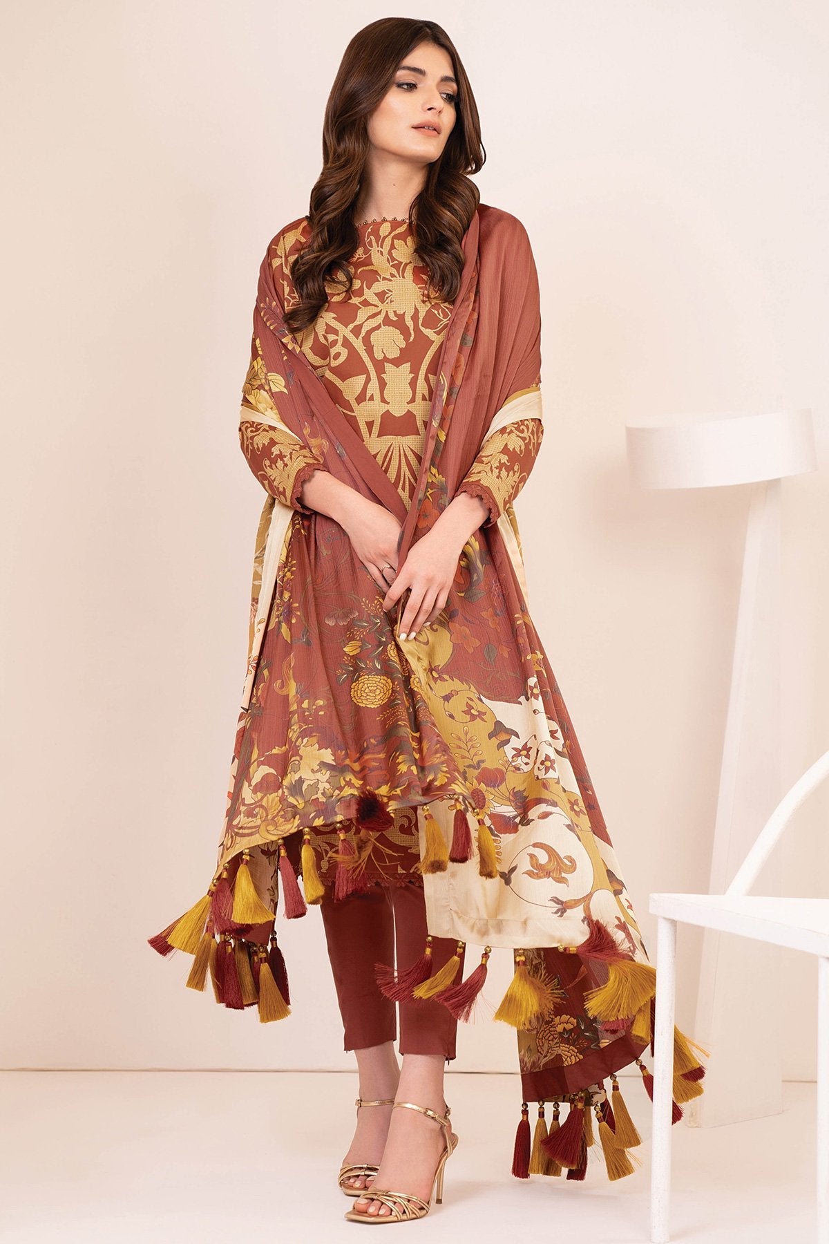 Alkaram - Three Piece Cotton Satin Suit With Digital Silk Dupatta