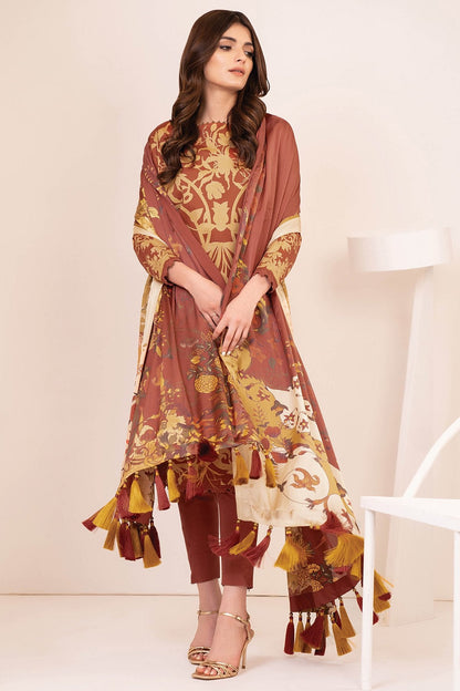 Alkaram - Three Piece Cotton Satin Suit With Digital Silk Dupatta